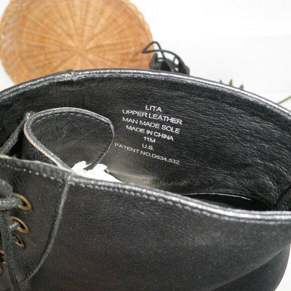 Jeffrey Campbell LITA Platform Heeled Lace-Up Bootie Black Wood Heels 11M Drag - Picture 4 of 15